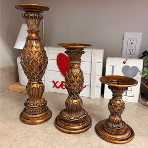Antique Style Gold Candle Holder Set